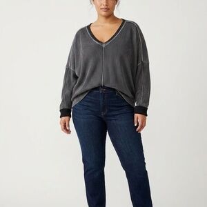 Anthropologie x Pilcro Women's 3X Moira Pullover Thermal Top Long Sleeve Black